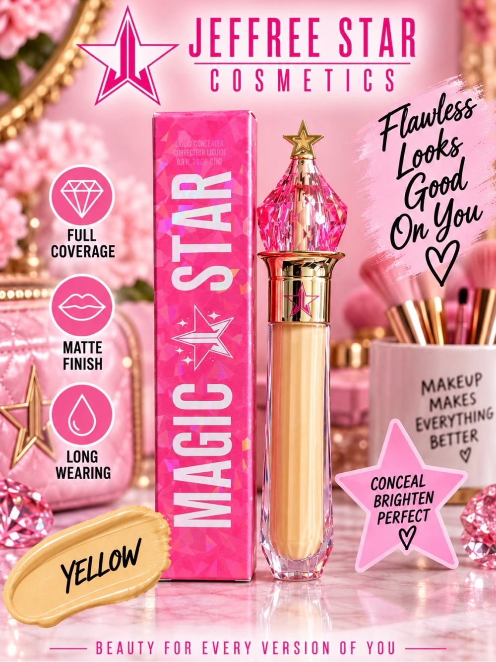 Jeffree Star Magic Star Full Coverage Concealer - Matte Finish - Yellow